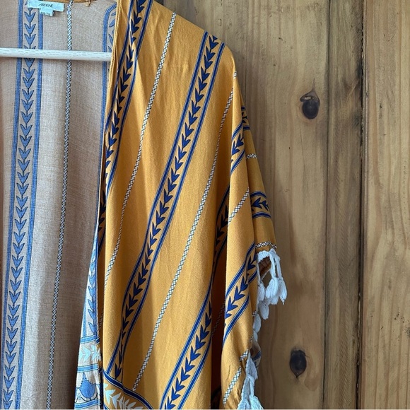 Ardene Kimono Golden Hour Mustard Yellow Navy Blue White - One Size - Picture 2 of 12